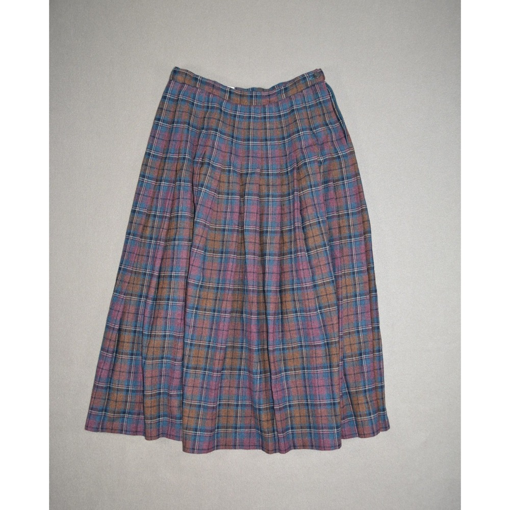 Pendleton Skirt Womens 8 Wool Multicolor Tartan Plaid Pleated Long Vintage USA